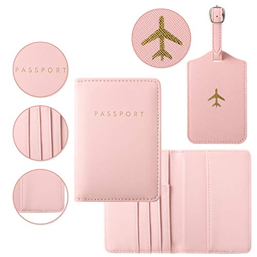 Weewooday 2 Set Mr and Mrs Passport Covers Holder and Luggage Tags Cute Leather Wallets Holder Travel Luggage Tags for Women Men Gift(Pink, Black) by Weewooday - Image 3