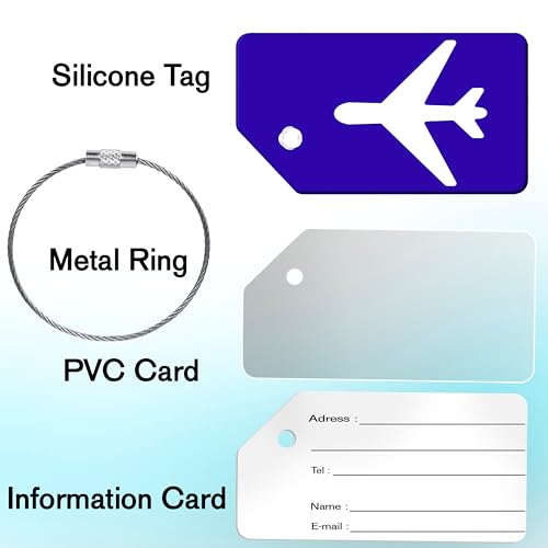 Image of Storite Luggage Tags, Silicon Luggage Tags with Steel Loop Travel Bag Tags for Easily Identification of Bags (3, Deep Blue)