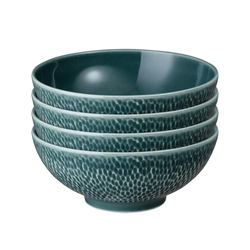 Denby - Carved Green Cereal Bowls Set of 4-6.75 Inch - Dishwasher Microwave Oven Safe - Uniquely Textured Porcelain Cereal Bowls - Scratch Chip Resistant