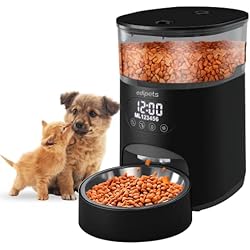 Edipets, Comedero Gato Perro Automático, Dispensador Comida Gatos, Control del Tiempo, hasta 6 Comidas al Día, 3.5L, Adecuado para Mascotas Pequeñas y Medianas (Negro)