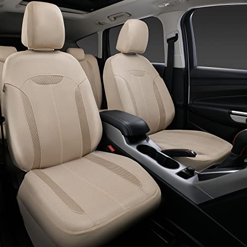 Car Pass 3D Air Mesh In Cloth Leather Grain Breathable Car Seat Covers Full Set, 3Zipper Rear Bench Armrest Airbag Sports, Universal Fit 95% Car,Suv,Truck,Sedan,Van,Automotive, Beige #TOP1