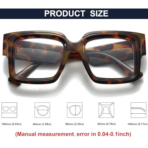 Image of Mirkcittle Eyeglasses Oversized Blue Light Glasses for Women Men Square Fashion Thick Glasses Non-Prescription Black Glasses