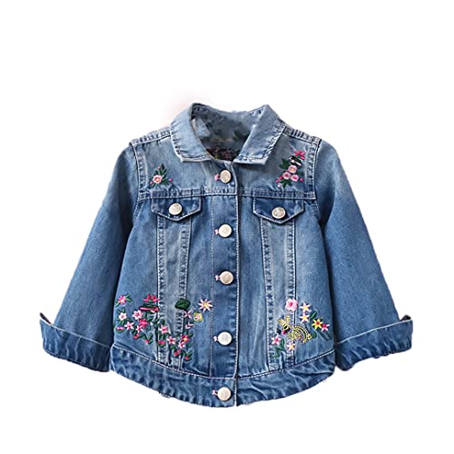 Autumn Girls Denim Jackets Coats Embroidered Flowers Lapel Cowboy Coat Denim Jacket for Baby Girls Floral Jeans Outwear