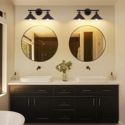Black Bathroom Light Fixture 2-Light Matte Black Farmhouse Vanity Lights for Bathroom Light Fixtures, 20" Rustic Industrial Wall Sconce Vanity Lighting Fixtures over Mirror Kitchen Cabin Workshop Cafe by Alynzee - Image 8