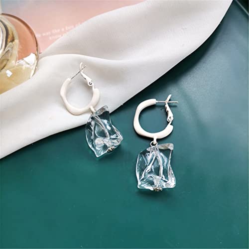 Maloyanve Transparent Ice Cubes Hoop Earring For Women Girls Personalized Transparent Irregular Acrylic Geometric Dangle Drop Statement Earrings(Baroque) #TOP5