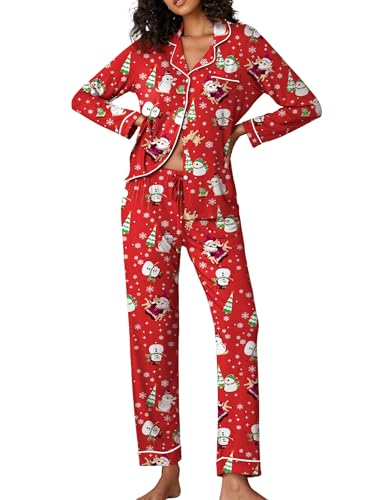 Ekouaer Womens Christmas Pajamas Set Long Sleeves Comfy Soft Cotton Sleepwear Printed Pattern...