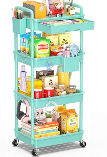 SUNALLY 4 Tier Rolling Utility Cart with Drawer, Storage Organizer