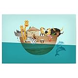 artboxONE Poster 30x20 cm Für Kinder Alle an Bord - Bild Kinderzimmer Arche Noah Delfin