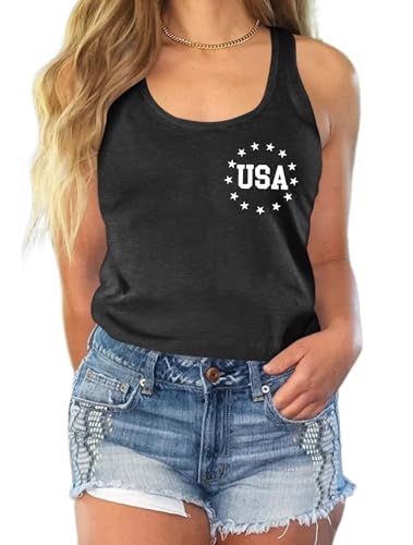 Image of Ithalt Womens American Flag Shirts 4th of July Outfits USA T-Shirt Patriotic Tank Shirt Fourth of July Sleeveless Tops