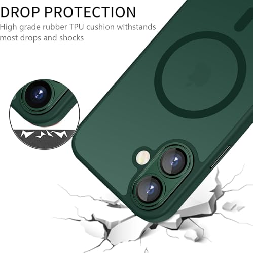 Image of VONZEE Magnetic Case Compatible with iPhone 17, MagSafe Compatible Translucent Matte Shockproof Protective Phone Cover Full Camera Protection, Slim Anti-Scratch Back Case for Men & Women, Forest Green
