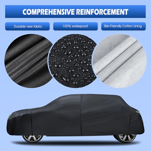 Image of iautaxesoriz 6 Layers Car Cover Waterproof All Weather for Automobiles, Universal Fit for Sedan Length Up to 177 inch Full Exterior Cover Rain Sun Hail Protection with Door Zipper, Black