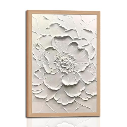 Abstract White Floral Wall Art, Modern Framed Canvas Print