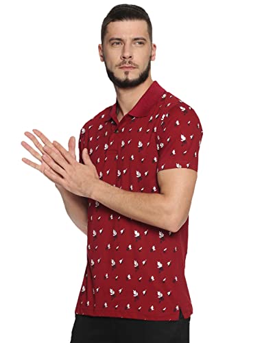 Image of KRYPTIC Men's 100% Cotton Maroon Leaf Printed Polo Tshirt (S)