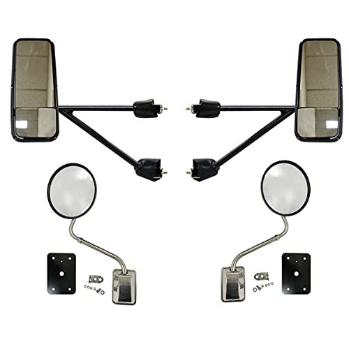 Door Mirror Power Heated Black With Arm And 8" Hood Mirror - Driver And Passenger Side (Fit: Kenworth T660 T600 T370 T270 T170 T800 T470 T440) #TOP7