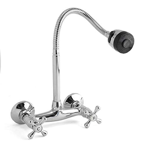 Montado En La Pared Grifo De La Cocina Juego De Manillas Manguera Flexible Chrome Cabeza De Pulverización Cocina Grifería Monomando Agujeros Duales Cocina Grifo Del Fregadero Torneira Cozinha
