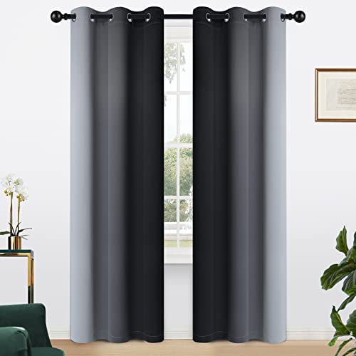 Yakamok Light Blocking Ombre Curtains, Greyish White and Black Gradient Color Curtains, Room Darkening Grommet Window Drapes for Bedroom(Black, 42x84 Inch, 2 Panels) by Yakamok - Image 2