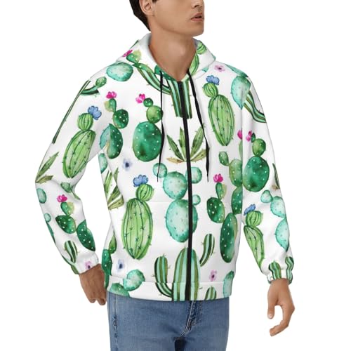 Sweat à fermeture éclair homme en polyester doux veste à capuche imprimé cactus