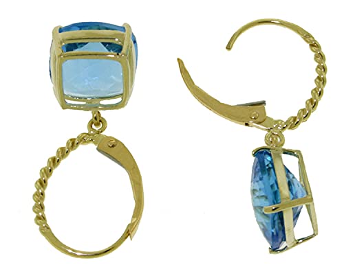 14k Solid Gold Rope Leverback Earrings with Blue Topaz2