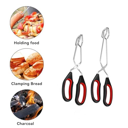 GIONAR 2 Stück Scheren Zange, Grillzange mit Rutschfesten und Hitzebeständigen, Grillzange Edelstahl, Holzkohlezange für Küche Kochen Backen BBQ zum Drehen und Klemmen von Lebensmitteln
