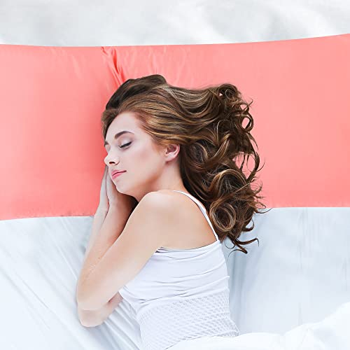 PiccoCasa Satin Body Pillowcase for Hair and Skin Luxury Silk Satin Long Pillow Cover Smooth Soft Satin Body Pillow Cover with Zipper Closure Light Coral 4ft 6 - Image 4
