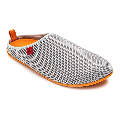 Andrés Machado Unisex Home Slippers for Women & Men - Spring Summer - DYNAMIC-R - upper made of mesh - Non-slip rubber sole and removable insole - Grey & Orange Size UK WOMEN 16 / UK MEN 15 / EU 50 Cover