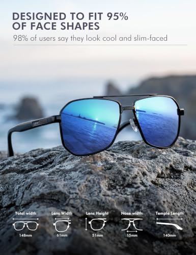 Image of Luenx Aviator Polarized Sunglasses for Men: Square UV400 Driving | Big Head Fit,Adjustable Nose Pads,Lightweight,Anti-slip,Impact-resistant,Scratch-Resistant,Glare Reduction,Gift-Ready Set