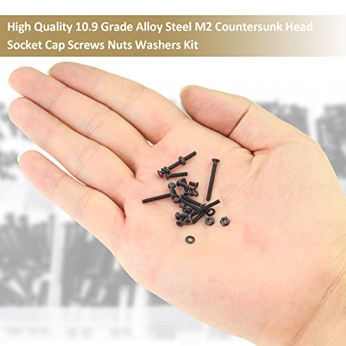 Kindroufly 562 Pieces Black M2 x 4/6 /8/10 /12/16 /20mm Countersunk Head Socket Cap Screws Nuts Washers Assortment Kit, 10.9 Grade Alloy Steel