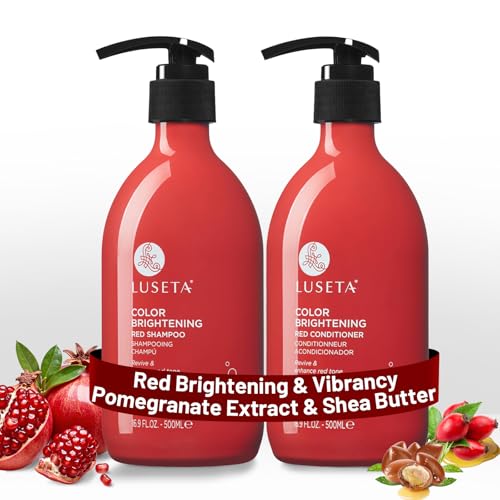 Luseta Red Hair Shampoo & Conditioner Set for Color Treated, Sulfate and Paraben Free for Copper Brightening, Strengthening Follicles With Pomegranate Extract 2 x 16.9oz