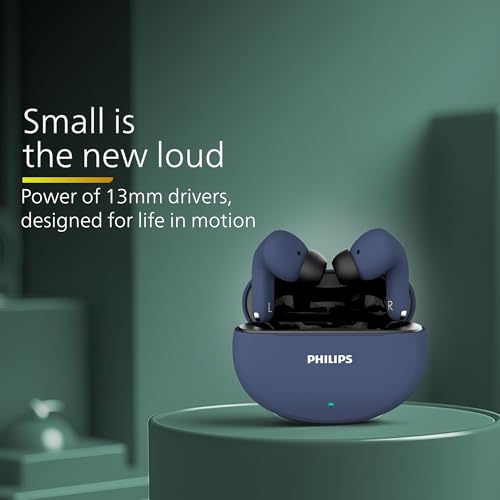 Image of Philips TAT1269 Bluetooth Truly Wireless in Ear Earbuds with mic, 13mm Drivers, Bluetooth 5.4, 40H Playtime, IPX5, Fast Charging, Touch Controls, Voice Assistant, Mono Mode, LED Indicator(Cosmic Blue)