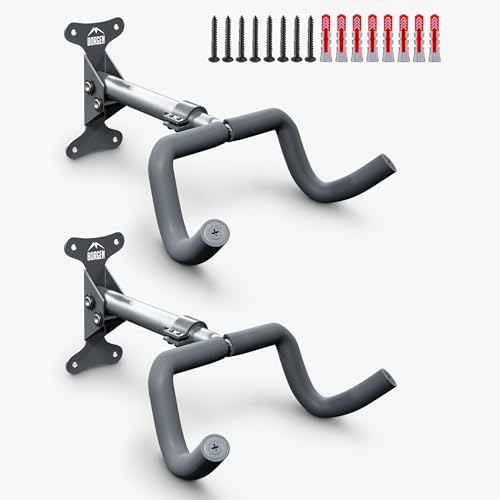 Borgen Support vélo Mural Pliable – Support vélo Mural, Cap. Max 20 kg – Angle & écart du Mur régl. – rembour. Souple – suspen. Murale VTT, vélos...