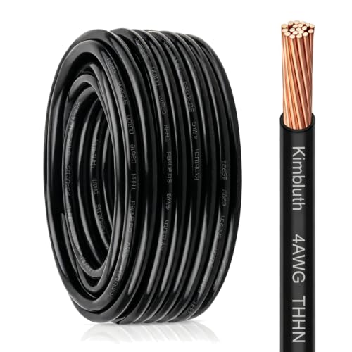 THHN Wire 4 Gauge 75 FT Stranded Copper Wire, Black