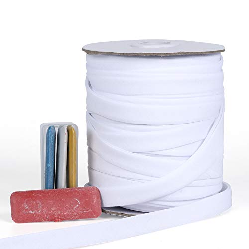 Bias Tape Double Fold 1/2 inch, Double Fold Bias Binding Tape 55 Yards (White) and 4 Pieces Sewing Fabric Chalks for Crafts, Sewing, Seaming, Hemming, Piping, Quilting. by A ANYSSI - Used condition - US$12.56