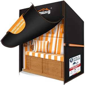 Rimwig Strandkorb Schutzhülle Mit WinddichteSchnalle, 135x105x... Strandkorbhülle Winterfest, 600D Oxford Strandkorbabdeckung für 2 Sitzer Strandkörbe, Strandkorb Abdeckplane Wasserdicht
