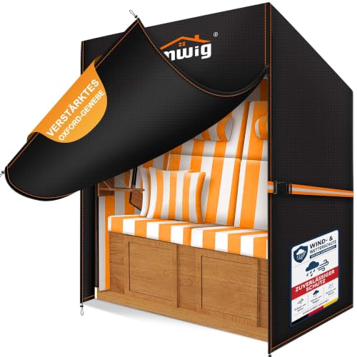 Rimwig Strandkorb Schutzhülle Mit WinddichteSchnalle,135x105x175/140cm Strandkorbhülle Winterfest,600D Oxford Strandkorbabdeckung für 2 Sitzer Strandkörbe,Strandkorb Abdeckplane Wasserdicht