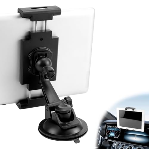 QWORK® Support de Voiture Universel Rotatif à 360° pour Tablette pour Pare-Brise/Tableau de Bord - Ventouse en PU Stable et Lavable - pour Tablettes et Smartphones de 4,7 à 12,3