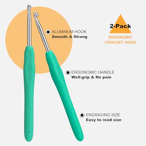 Image of 2Pcs 4.5mm Crochet Hooks, Ergonomic Crochet Hook for Arthritis and Beginners, Extra Long, Smooth, Comfortable (7 /4.5mm)