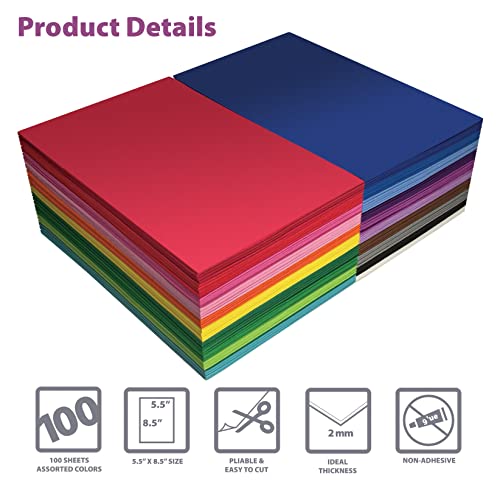 100 Pack Eva Foam Sheets, 5.5 X 8.5 Inch, Assorted Colors (20 Colors), 2Mm Thick, By Better Office Products, For Arts And Crafts, 100 Sheets #TOP2