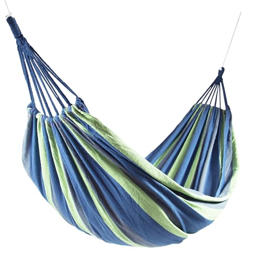 ZOLLNER Hängematte 210x150 cm - für eine Person - aus Mischgewebe - mit praktischer Tragetasche - schönes Streifendesign - hohe Belastbarkeit - in blau