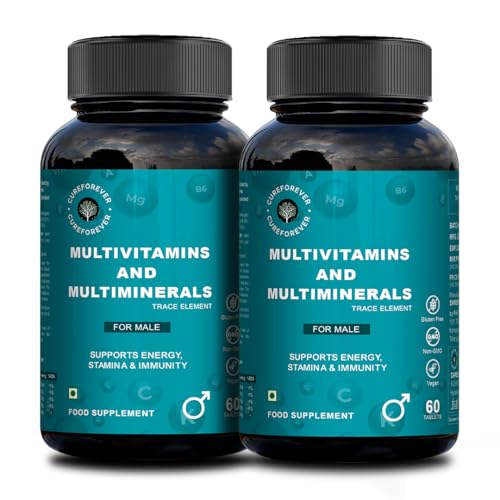 Image of CUREFOREVER Multivitamin & Multimineral for Men with 27 Key Nutrients with Vitamin C, D3, K2, B12, Biotin & Zinc for Enhanced Energy, Stamina, and Immunity (60 Count (Pack of 2))