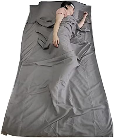 Traliven Sleeping Bag Liner,Breathable Sleeping Sack for Adults,Lightweight Travel & Camping Sheet, Compact and Portable for Hotel,Hostels,Traveling,Single/Double with Zipper (Light Grey, 46x86 inch)