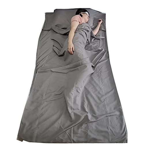Traliven Sleeping Bag Liner,Breathable Sleeping Sack For Adults,Lightweight Travel & Camping Sheet, Compact And Portable For Hotel,Hostels,Traveling,Single/Double With Zipper (Light Grey, 46X86 Inch) #TOP22