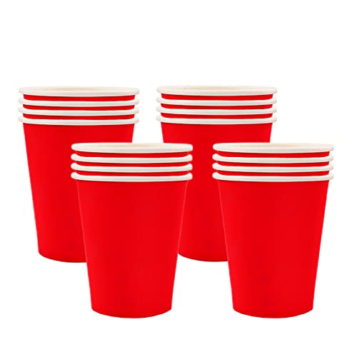 POPOYU 16 Pièces Gobelets en Papier, 250ml Gobelet Rouge Tasse Cafe Carton Réutilisable Verre en Papier,Verre Cafe Carton Goblets pour Anniversaire Mariage Café DIY Boissons Chaude Froide