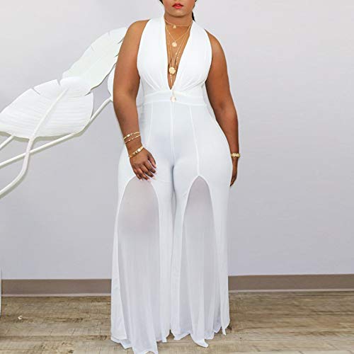 Iymoo Plus Size Jumpsuits And Rompers For Women - Sexy Wide Leg Sleeveless Chiffon Tights High Waist Jumpsuit Rompers White 3Xl #TOP1