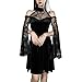 Nero Gotico Lolita Mini Abiti Vintage Punk Puff Sleeve A Line Swing Lace Abito corto Cosplay Party Prom, Nero 19, L