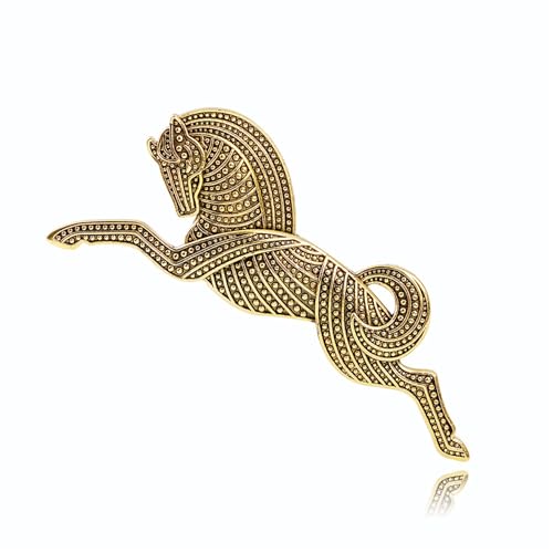 Image of Dreuyet Horse Brooch Pin Horse Racing Suit Lapel Pin for Women Men Rhinestone Antique Gold Horse Animal Brooch Clothing Outfits Accessory Jewelry