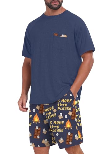 Image of Mens Pajamas Set Lightweight Summer Pjs Sleepwear Soft Comfy Short Sleeve Loungewear With Pocket (S-4X)