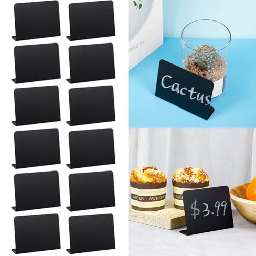 Lecreatekit Lot de 12 mini panneaux de tableau noir réutilisables en PVC en forme de L pour mariages, buffets, noms alimentaires, décoration végétale, 10 x 6 cm