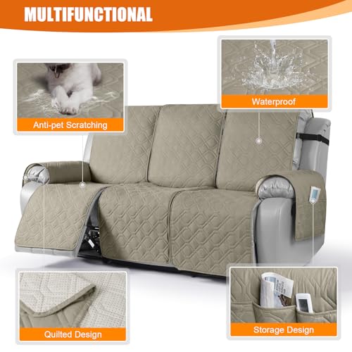 Image of VANSOFY Waterproof Recliner Couch Covers Washable, Khaki,3 Seater | 1-Piece, Non-Slip with Elastic Straps, Sofa Cover with Pocket for Dogs, Pets
