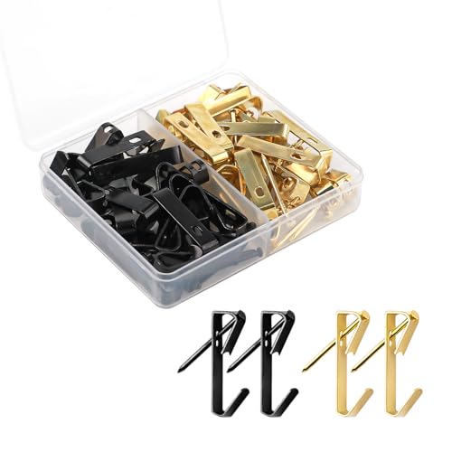 40 Sets Picture Hooks with Nails, 30 lbs Stainless Steel Picture Drywall Hangers on Hard Wall Heavy Duty Photo Frame Hooks for Hanging Picture Mirror Clock Calendars Decoration (Golden, Black)