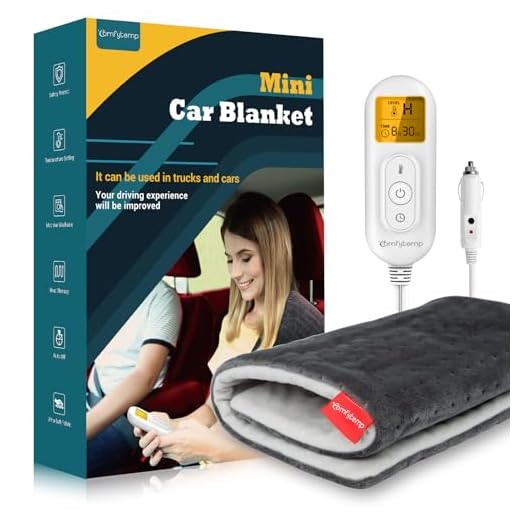 Comfytemp 12V/24V Car Electric Blanket for Back Pain Relief, Travel Blanket with 4 Heat Setting, 11 Auto-Off, Portable Mini Blanket for Back Pain, Shoulders and Cramps Relief, 12x 24 Washable